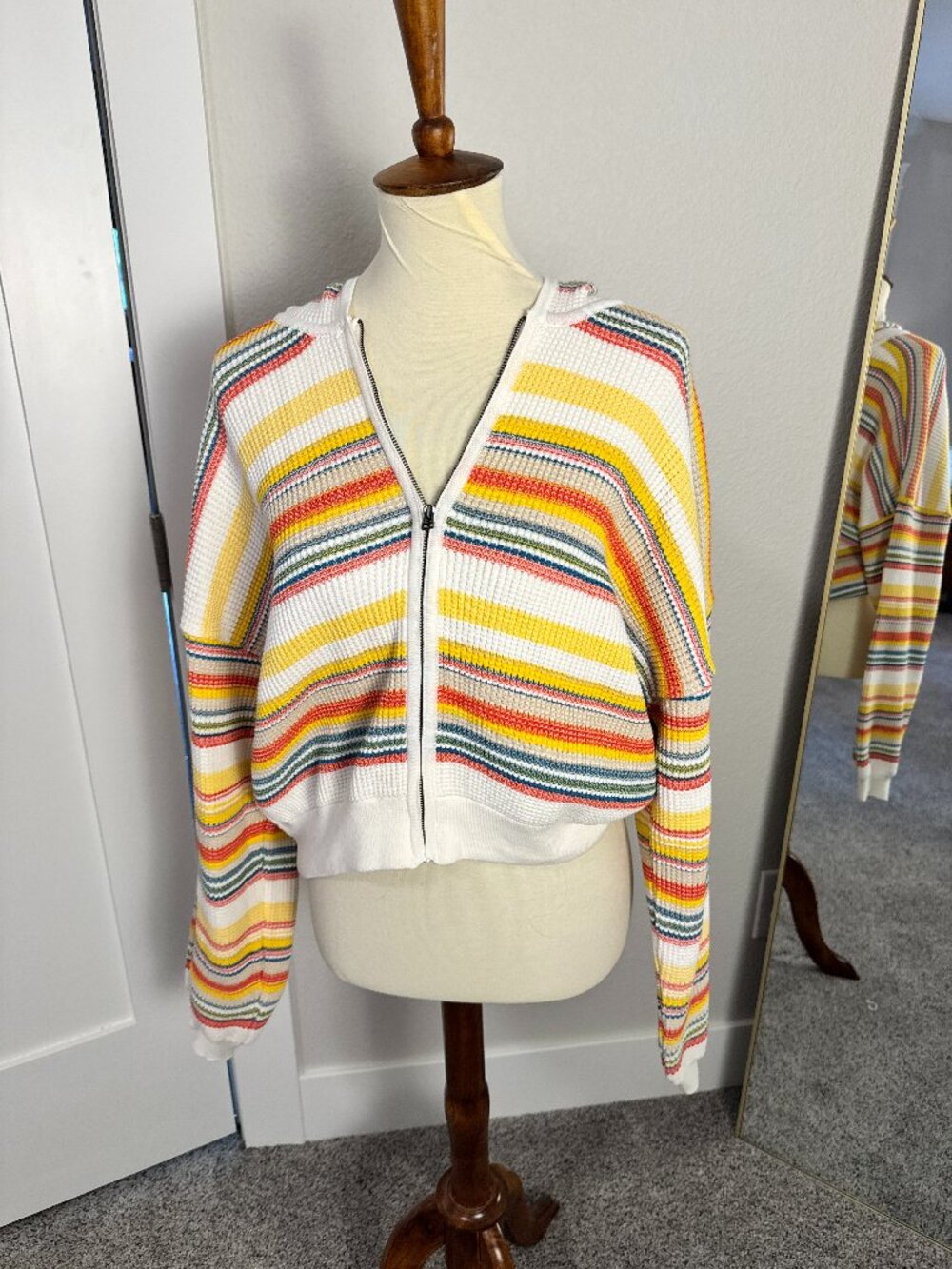 Anthropologie Daily Practice NWT Striped Waffle Knit Zip Hoodie Medium